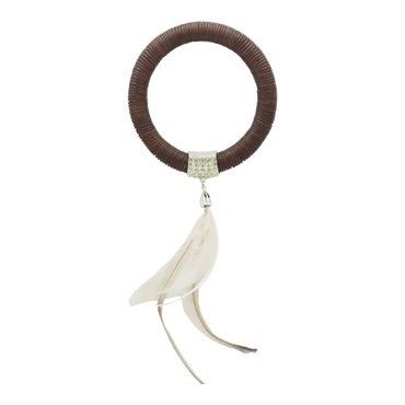 棕色 皮革 羽毛 水晶 手鐲【SWAROVSKI 施華洛世奇】