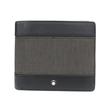 黑色 帆布 牛皮 兩折短夾