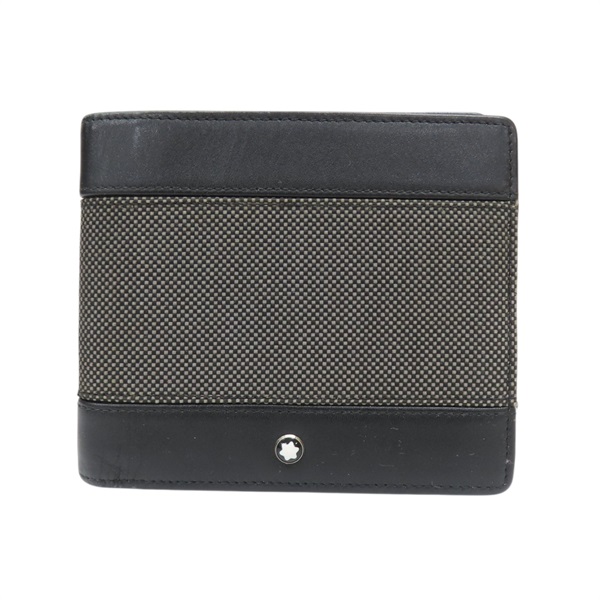 黑色 帆布 牛皮 兩折短夾