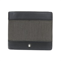 黑色 帆布 牛皮 兩折短夾