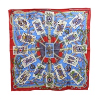 紅色 真絲  Dame de Coeur A Vous L'Honneur 方巾 90X90【HERMES 愛馬仕】