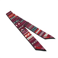 深紅色 絲綢 Colliers De Chiens Twilly 絲巾【HERMES 愛馬仕】