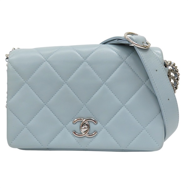 藍色 羊皮 鍊帶 肩背包 銀扣