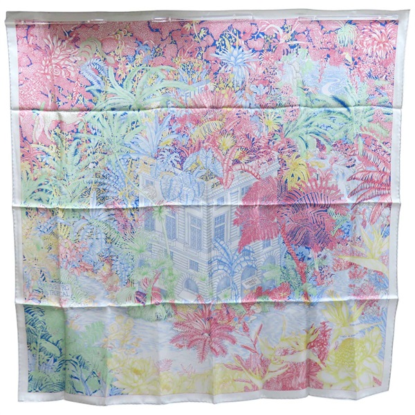 灰色 Faubourg Tropical 絲綢 絲巾 90*90【HERMES 愛馬仕】 90*90
