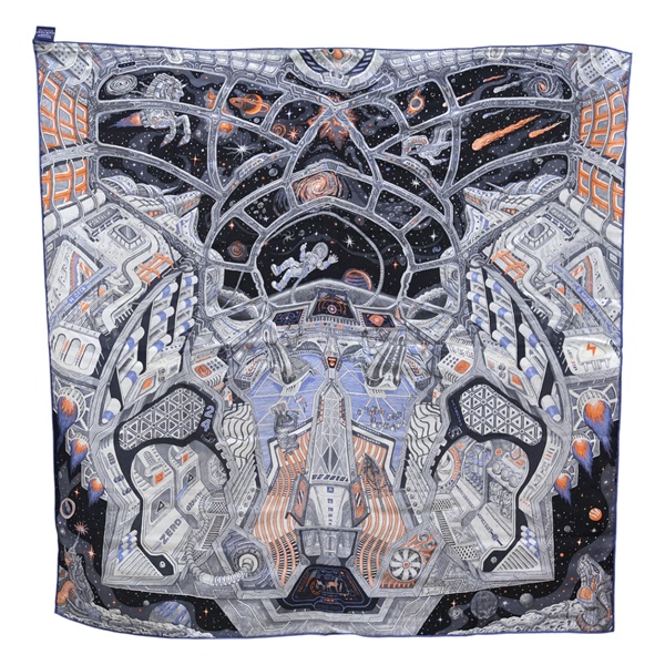 黑/藍色 喀什米爾 真絲 Gravity 圍巾 方巾【HERMES 愛馬仕】 100*100