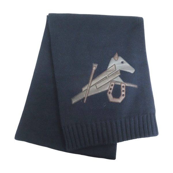 黑色 喀什米爾 真絲 圍巾【HERMES 愛馬仕】 35*185