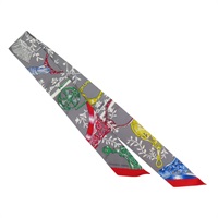 灰色 真絲 絲巾 Twilly【HERMES 愛馬仕】