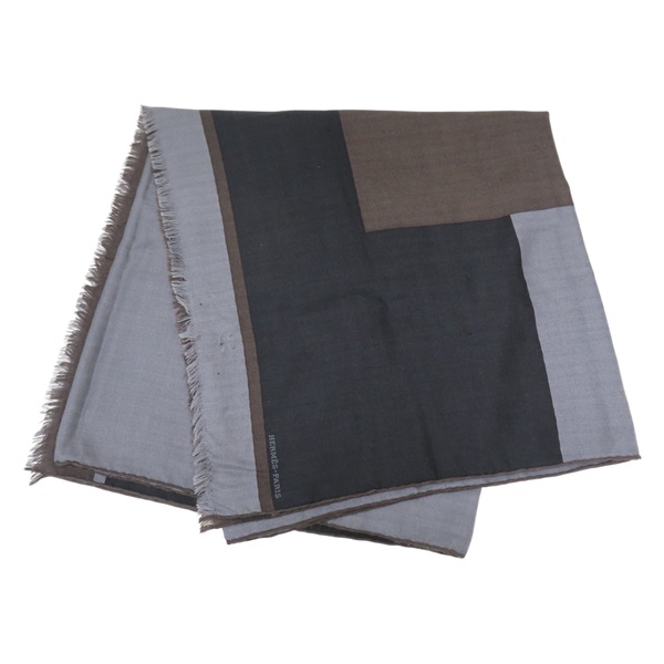 灰/黑色 喀什米爾 絲綢 圍巾【HERMES 愛馬仕】