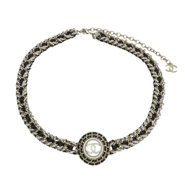 黑色皮革 CC珍珠水晶鏈帶【CHANEL 香奈兒】