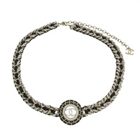 黑色皮革 CC珍珠水晶鏈帶【CHANEL 香奈兒】