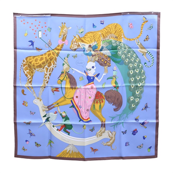 藍色 絲綢 Hermes Story 絲巾 90*90【HERMES 愛馬仕】
