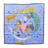 藍色 絲綢 Hermes Story 絲巾 90*90【HERMES 愛馬仕】