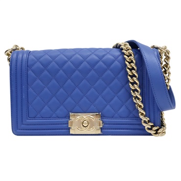 藍色 牛皮 Boy 25 鍊帶 肩背包 金扣【CHANEL 香奈兒】 A67086