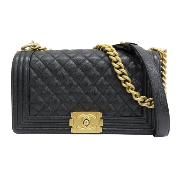 黑色 牛皮 菱格紋 荔枝紋  Boy 25 鍊帶 肩背包 金扣【CHANEL 香奈兒】 A67086