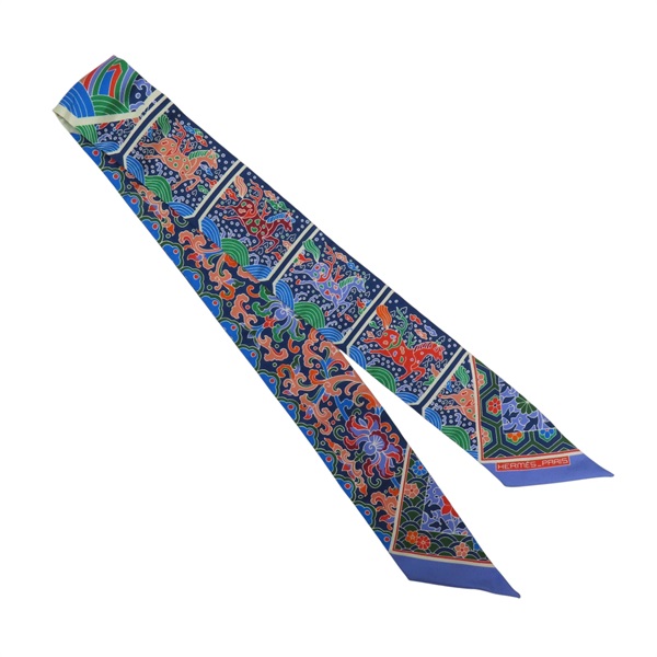 藍色 絲綢 Twilly 絲巾 【HERMES 愛馬仕】