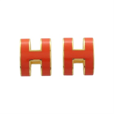 橘色琺瑯 金色鍍金 POP H 耳環【HERMES 愛馬仕】 H608001F1B