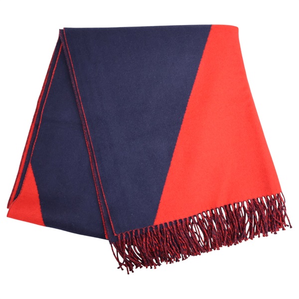 海軍藍/紅色 喀什米爾 圍巾【HERMES 愛馬仕】