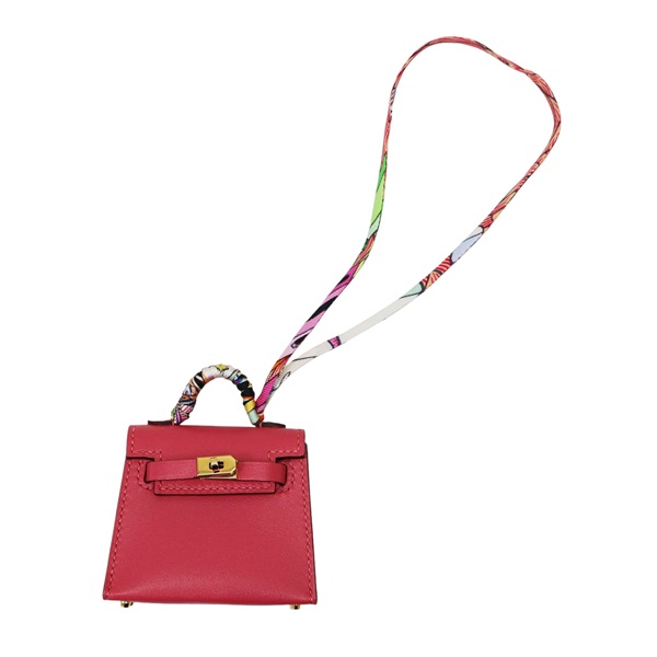 唇膏粉 牛皮 Mini Kelly Twilly 吊飾 Z刻 金扣【HERMES 愛馬仕】