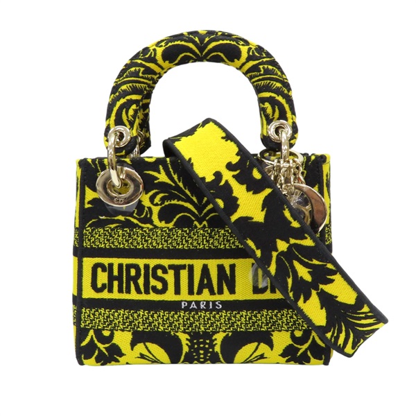 黑/黃色 線繡 Lady Dior Mini 兩用包【Dior 迪奧】