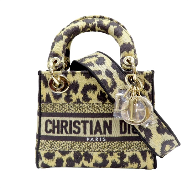 棕色 線繡豹紋 Lady Dior Mini 兩用包【Dior 迪奧】