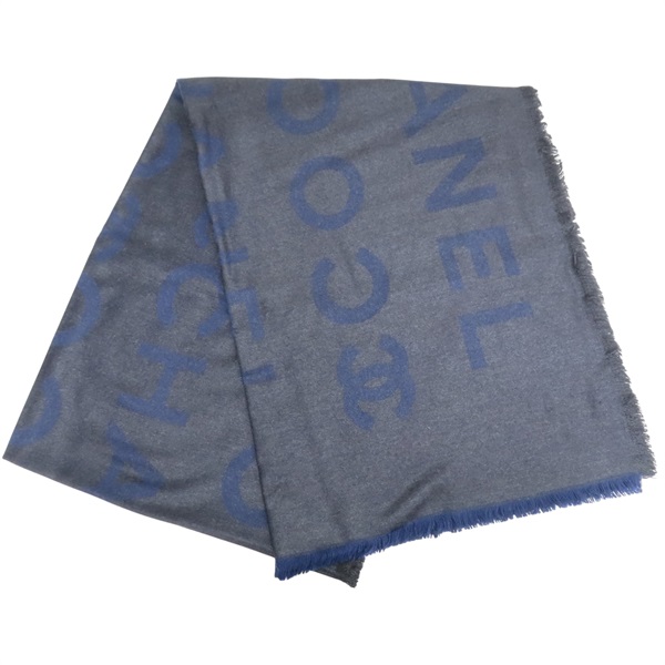 藍色/灰色 羊絨 CC LOGO 圍巾【CHANEL 香奈兒】