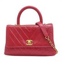 紅色 牛皮 山形紋 COCO Handle  金扣 兩用包【CHANEL 香奈兒】