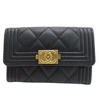黑色 菱格紋 荔枝牛皮 扣式名片夾【CHANEL 香奈兒】