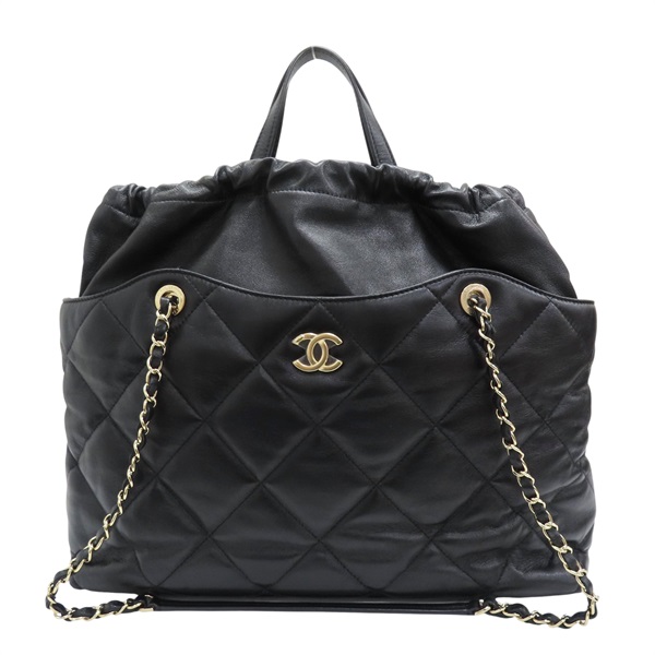 黑色 羊皮 銀扣 購物包 肩背包【CHANEL 香奈兒】