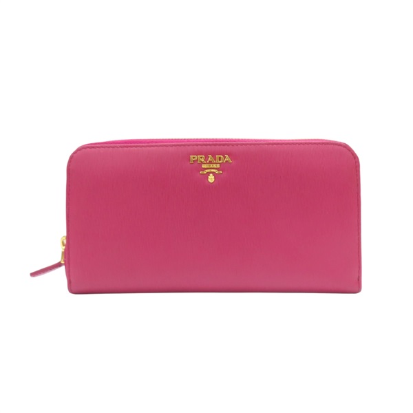 桃紅色 牛皮 拉鏈長夾【PRADA 普拉達】