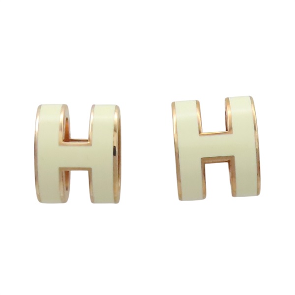 白色琺瑯 玫瑰金鍍金 POP H 耳環【HERMES 愛馬仕】 H608001FO49