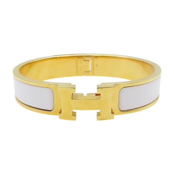 白色琺瑯 金色鍍金 Clic H 手環【HERMES 愛馬仕】 H700001F 31PM