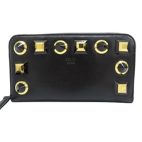 黑色 牛皮 鉚釘裝飾 拉鍊長夾【FENDI 芬迪】 8M0299