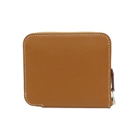 金棕色 Epsom牛皮 Silk In Compact 絲巾短夾 U刻 銀扣【HERMES 愛馬仕】