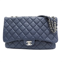 藍色 菱格紋 羊皮 Accordion 肩背包 銀扣 (無卡)【CHANEL 香奈兒】