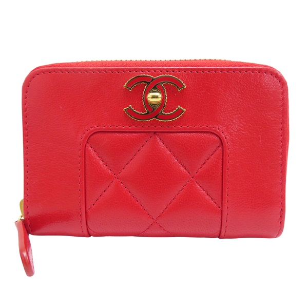 紅色 皮革 Mademoiselle 拉鏈零錢包 無卡【CHANEL 香奈兒】