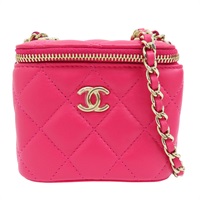 桃粉色 羊皮 Mini Vanity Case 鍊帶 肩背包 金扣【CHANEL 香奈兒】