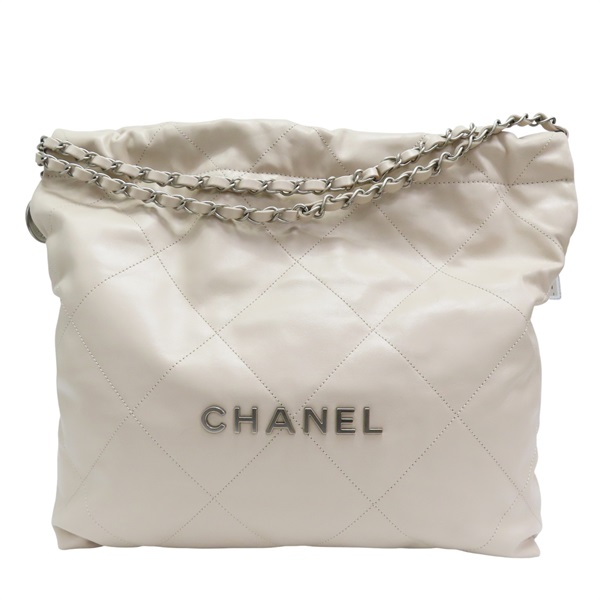 米白牛皮 22 中號 肩背包 銀扣 AS3261【CHANEL 香奈兒】 AS3261