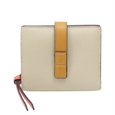 淺棕色/黃色/橘粉色 牛皮 銀扣 兩折短夾【LOEWE 羅威】