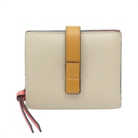 淺棕色/黃色/橘粉色 牛皮 銀扣 兩折短夾【LOEWE 羅威】