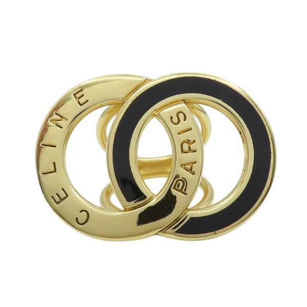 金色鍍金 黑色漆面 雙圈 絲巾扣【CELINE 賽琳】 220118
