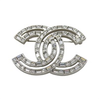 銀色鍍金 雙C 縷空 水晶 胸針【CHANEL 香奈兒】