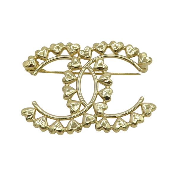金色 鍍金 愛心雙C 胸針【CHANEL 香奈兒】