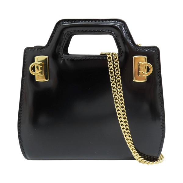 黑色 漆皮 Wanda Micro 肩背包 [Salvatore Ferragamo 菲拉格慕]