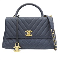 藍色 菱格紋 荔枝牛皮 Chevron Coco Handle 29 鍊帶 肩背包【CHANEL 香奈兒】 A92991