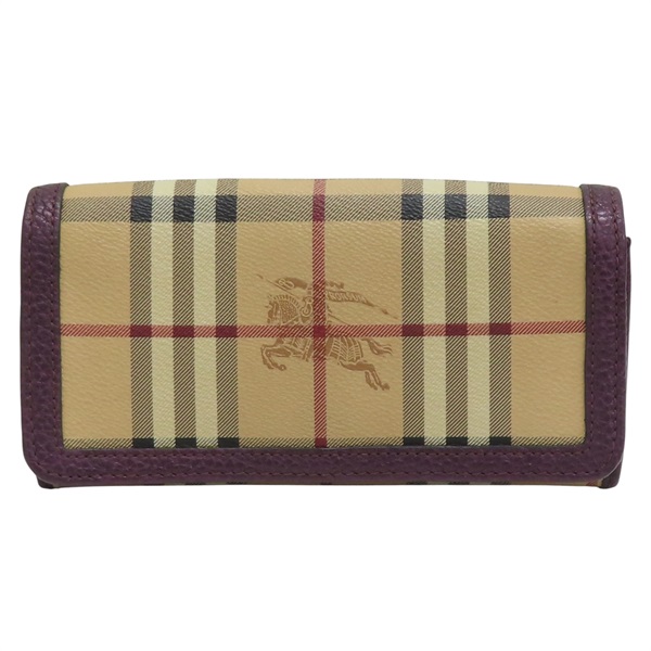 棕色 格紋帆布 銀扣 兩折長夾【BURBERRY 巴寶莉】