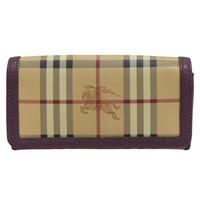 棕色 格紋帆布 銀扣 兩折長夾【BURBERRY 巴寶莉】