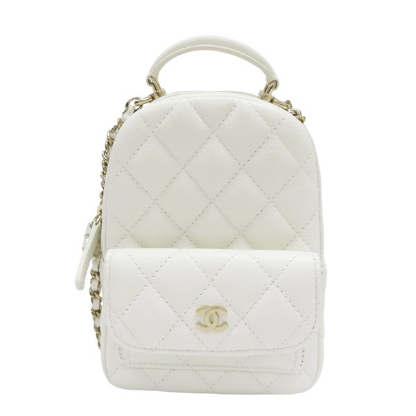 白色 菱格紋 荔枝牛皮 Mini 後背包 金扣【CHANEL 香奈兒】 AP3753