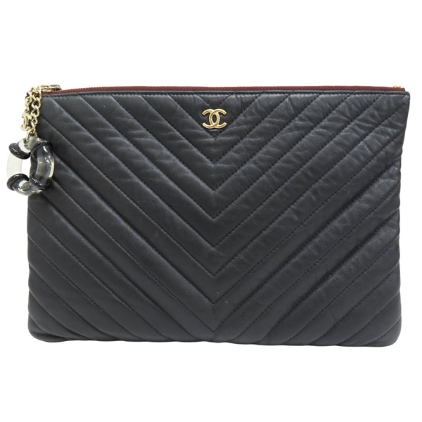 黑色 山羊皮 山型紋 手拿包【CHANEL 香奈兒】