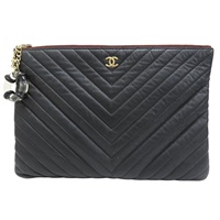 黑色 山羊皮 山型紋 手拿包【CHANEL 香奈兒】