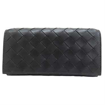 黑色 牛皮編織 釦式長夾【BOTTEGA VENETA BV 寶緹嘉】